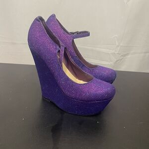 Purple Glitter Sparkly Wedges Koi Boutique